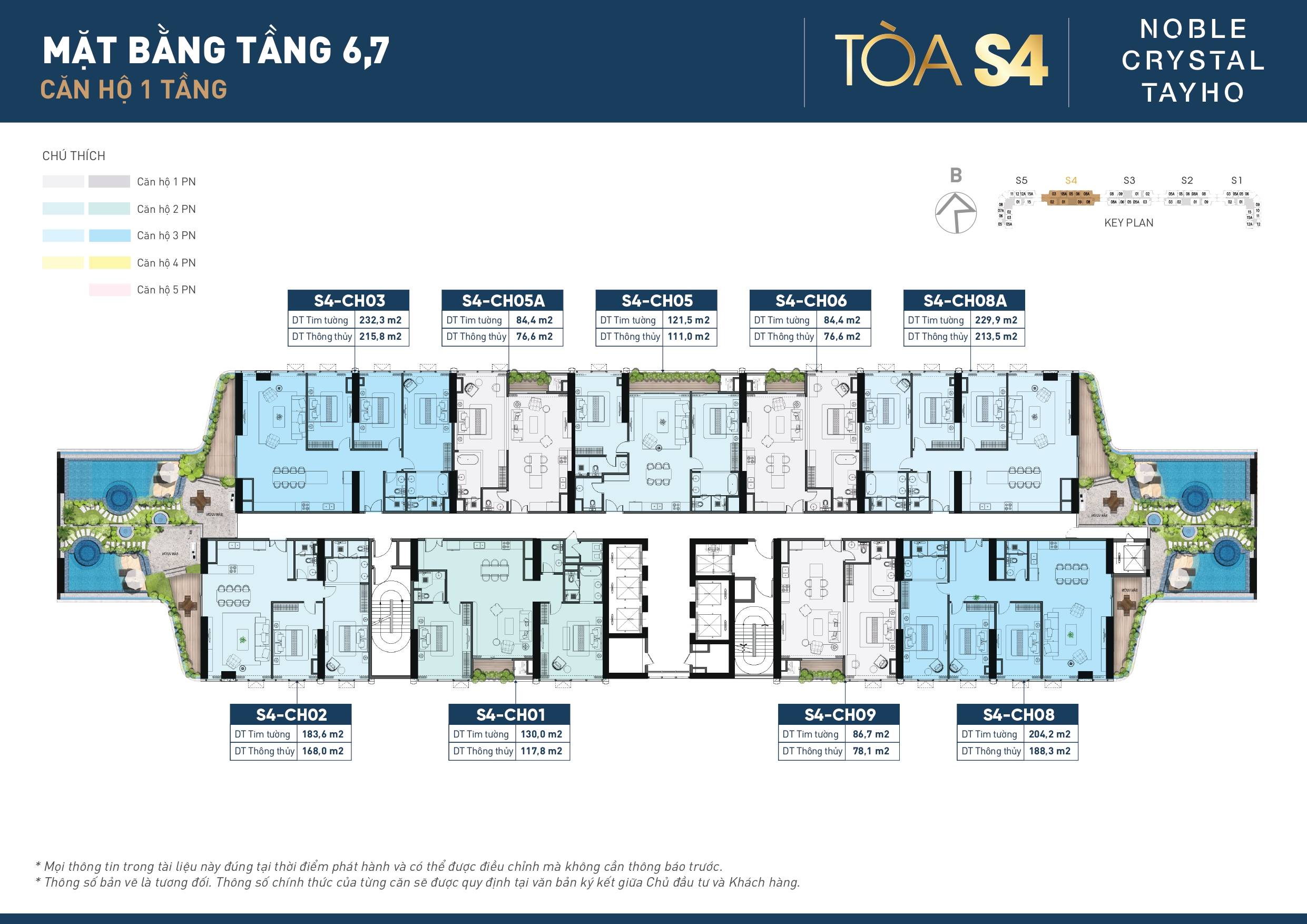 Mặt bằng tầng 6,7 tòa S4 Noble Crystal Tay Ho