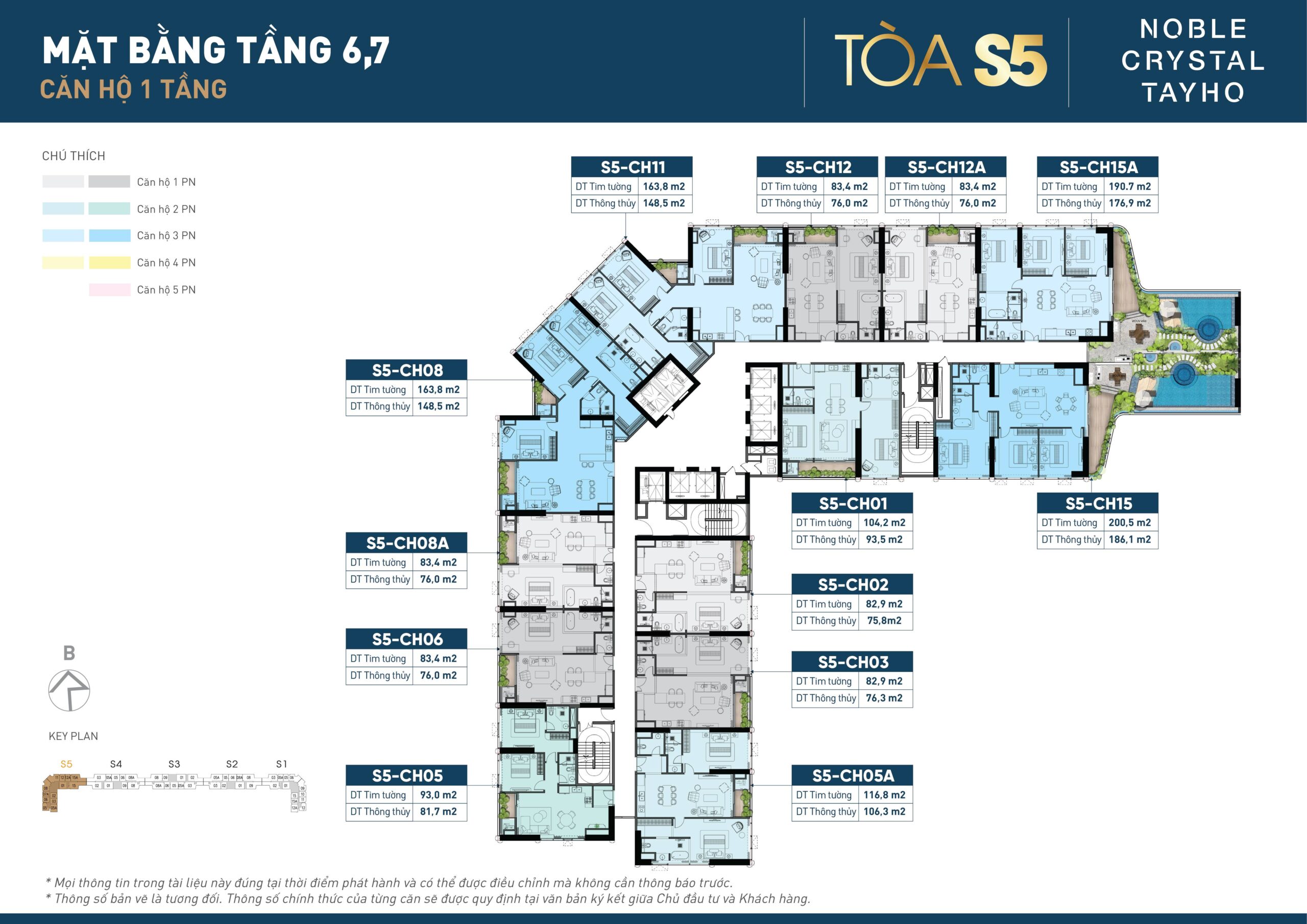 Mặt bằng tầng 6,7 tòa S5 Noble Crystal Tay Ho